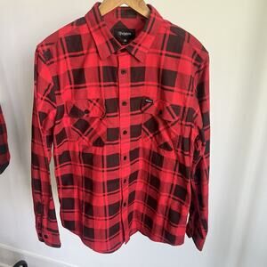Brixton Men Flannel Shirt Red‎ & Black Button Up Collared Plaid Sz Medium